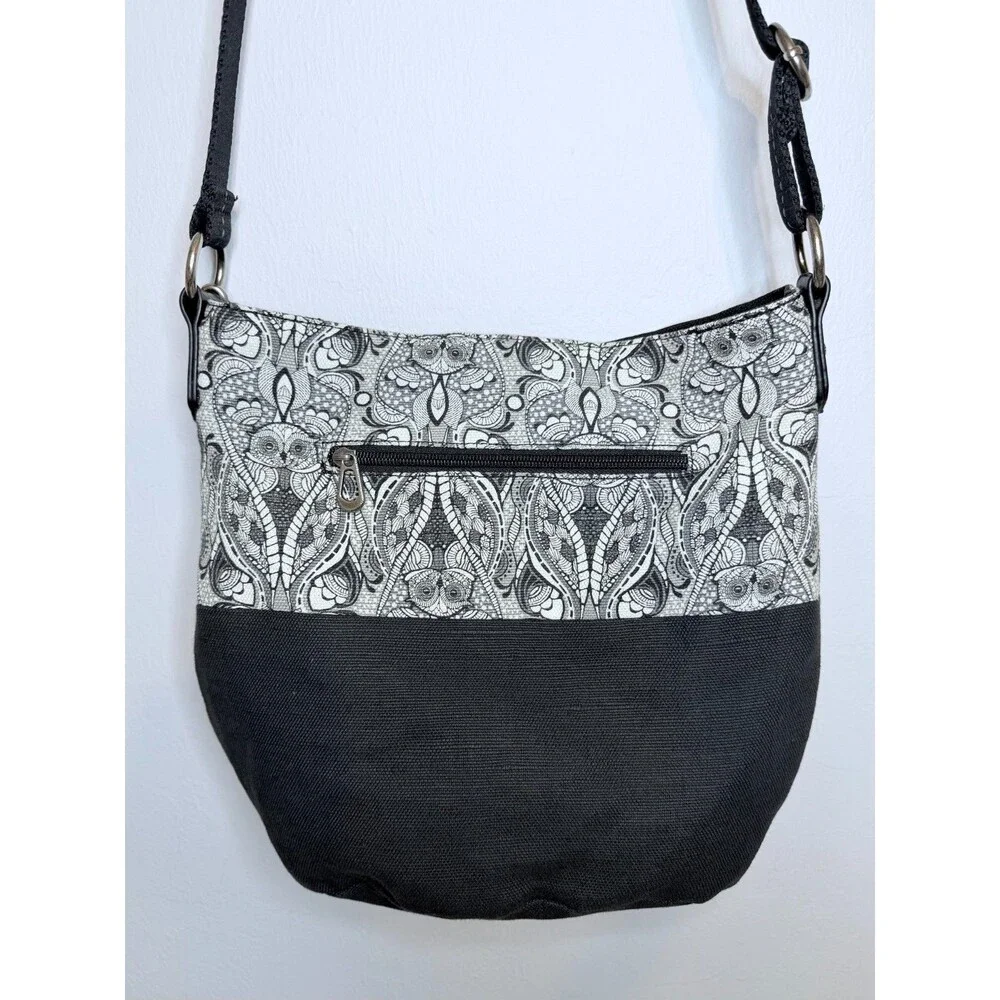 Sakroots Owl Shoulder Crossbody Bag Purse Bag Charm Tassels Black Off White Rare - Picture 5 of 16